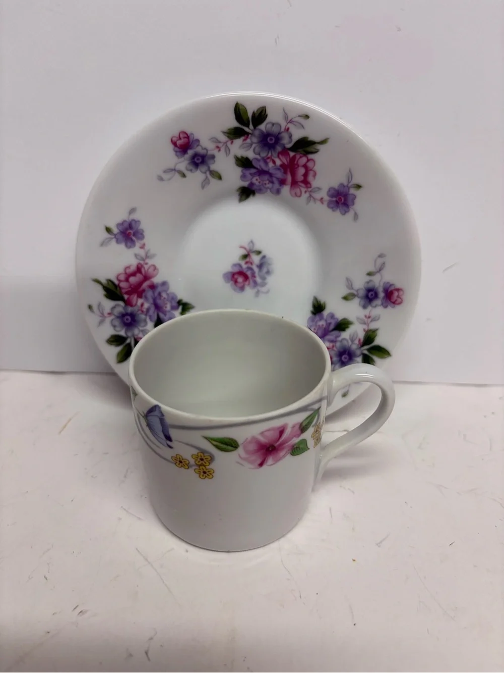 Limoges France Floral Porcelain Cappuccino Demitasse Cup Saucer Set